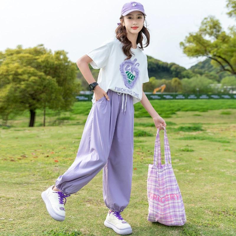 Summer clothing, sleeves, children's thin summer set, for teenagers, with short sleeve, children's clothing, internet celebrity, 9 years