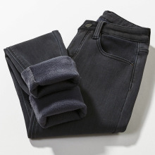 加绒牛仔裤女宽松高腰显瘦2021秋冬新款外穿百搭直筒弹力小脚铅笔