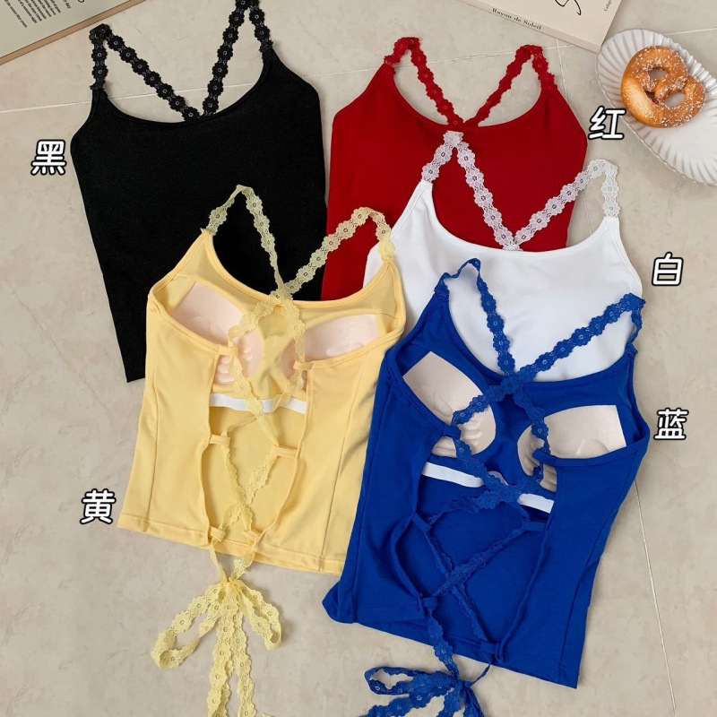 Verano nuevo puro para cruzar encaje hermoso cinturón de espalda chaleco con cojín de pecho sin usar sujetador chica caliente vestido