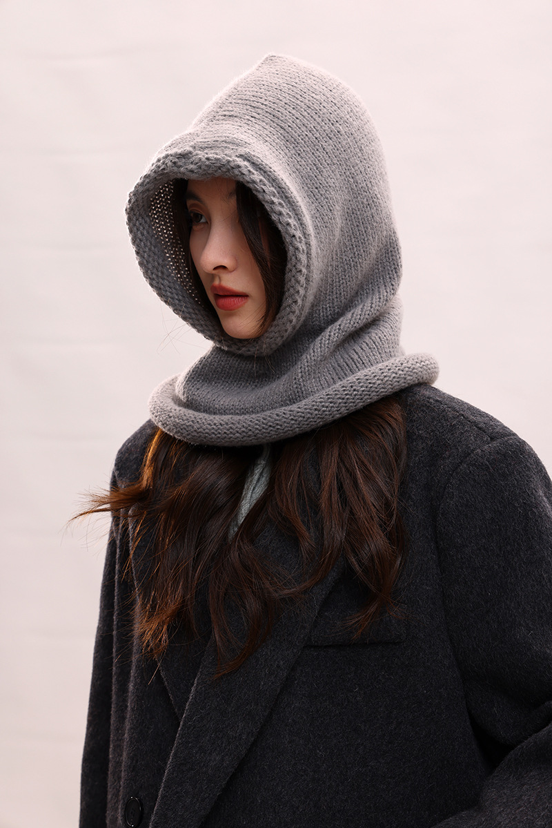 Cagoule coréenne pour enfants, couleur unie, col chaud, protection des oreilles, bonnet tricoté pour couple, pour hommes_voghion.com