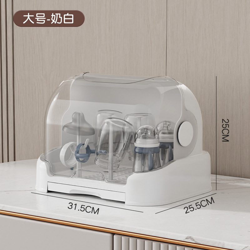 新款防尘带盖辅食工具奶瓶收纳箱架子沥水架收纳柜婴儿餐具收纳盒|undefined