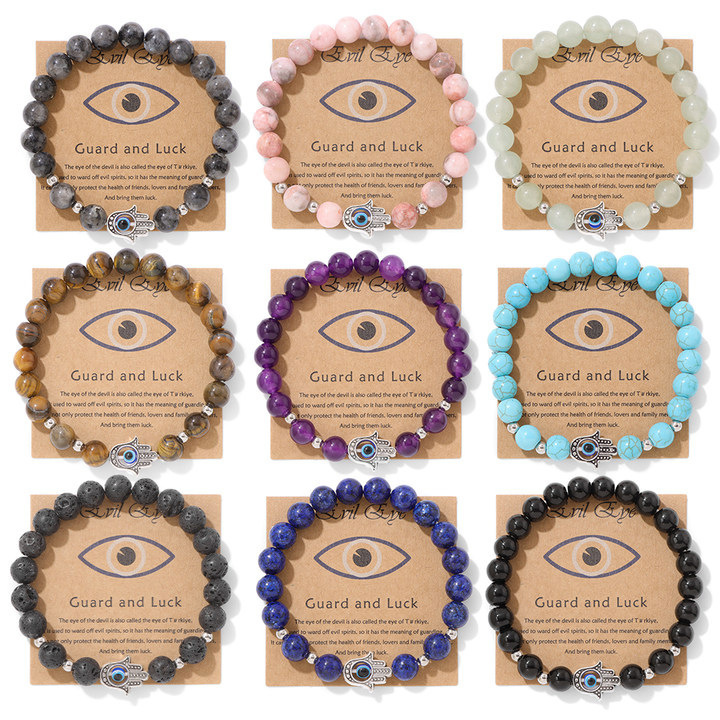 2025 Cross-Border New Product Devil's Eye Pink Zebra Stone Bracelet Blue Eyes Fatima's Hand Bracelet Foreign Trade Wholesale