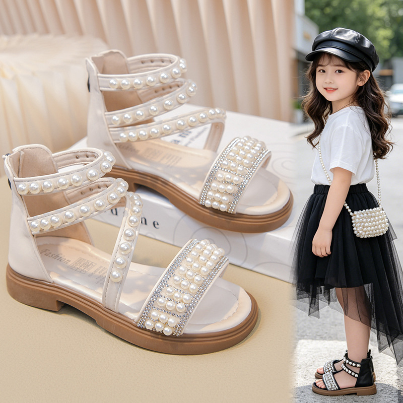 Zapatos casuales de moda para niñas versátiles 2026 verano nuevos niños huecos zapatos princesa zapatos de diamante de perla image 7