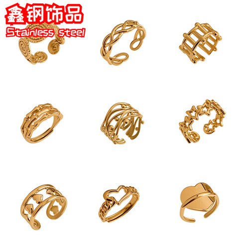 Best-selling stainless steel open ring 304 material adjustable 18K titanium steel ring handmade jewelry wholesale