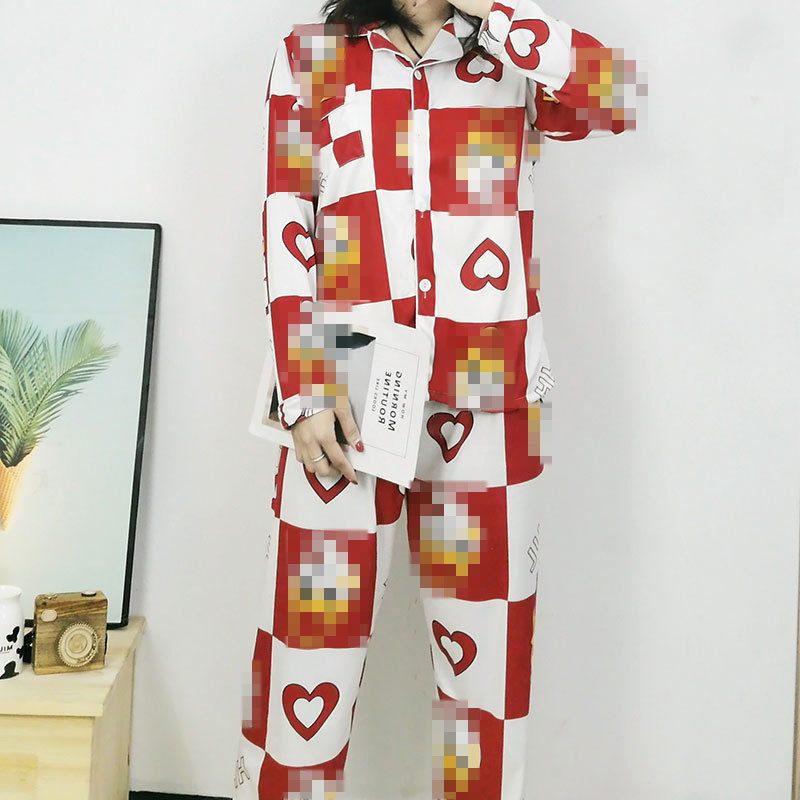 잠옷 여성 긴팔 봄 · 가을 학생 한국식 귀여운 느슨한 사이버 연예인 카디건 홈 의류 플러스 사이즈 가을 · 겨울 세트