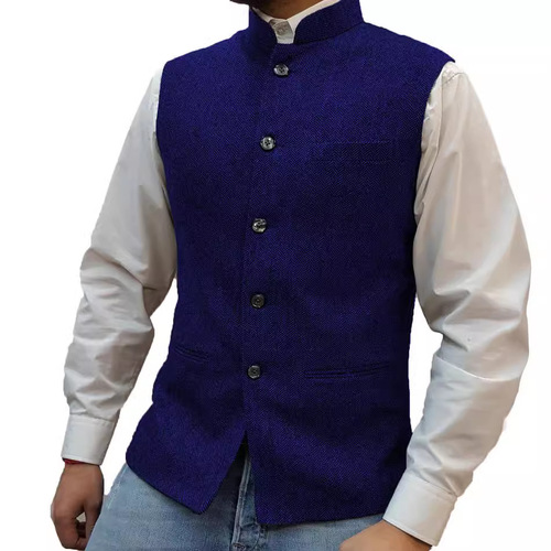 Men's Vest with Stand Collar, Zhongshan Style, Herringbone Pattern Vest—Direct Sales Vest