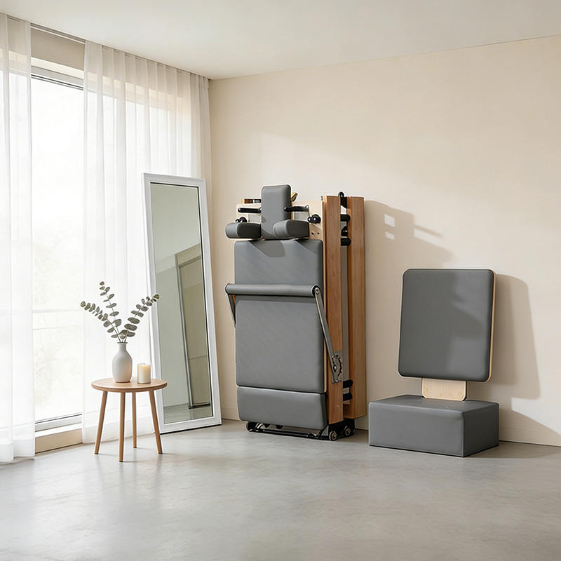 Cama de Pilates plegable, equipo de fitness para entrenamiento comercial en estudio de yoga, reformer.