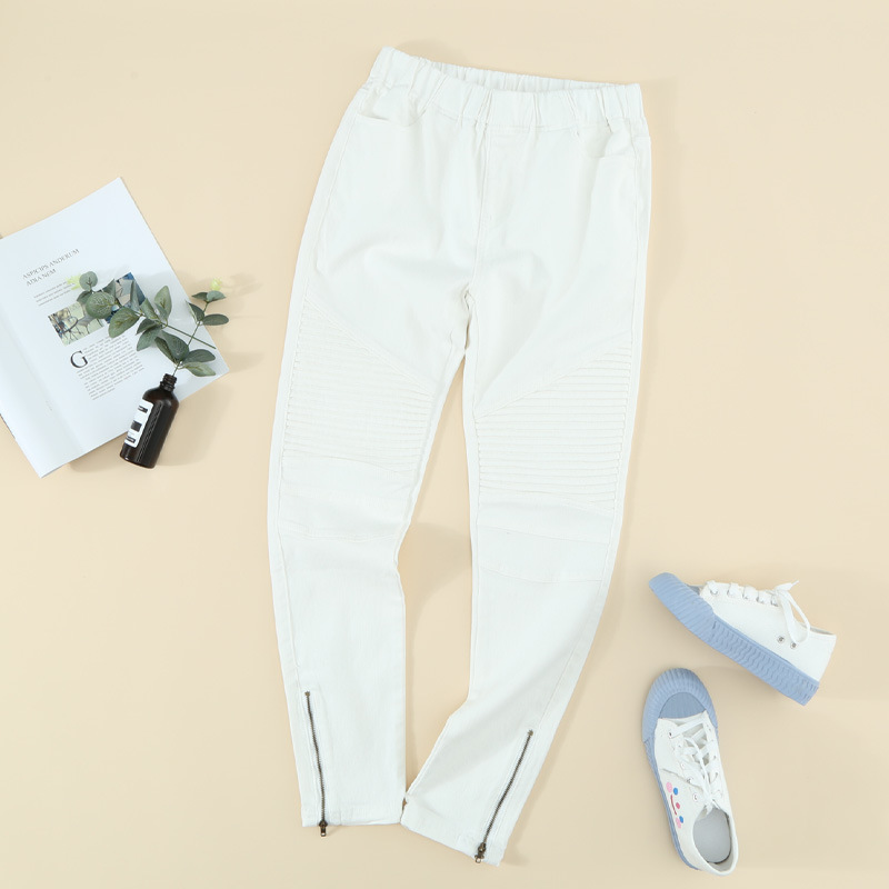 时颖高腰牛仔裤女欧美春夏新款纯色拉链小脚瘦瘦裤休闲显瘦牛仔裤