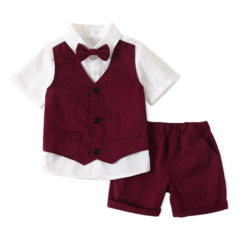 Traje para niños traje pequeño verano nueva temporada escolar para niños camisa de manga corta chaleco falso vestido de graduación traje para niños