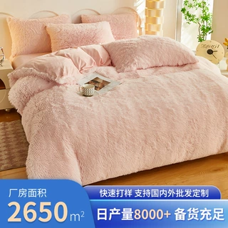 厂家定制拿样AB面水貂绒四件套牛奶绒套件加工定做床单款四件套