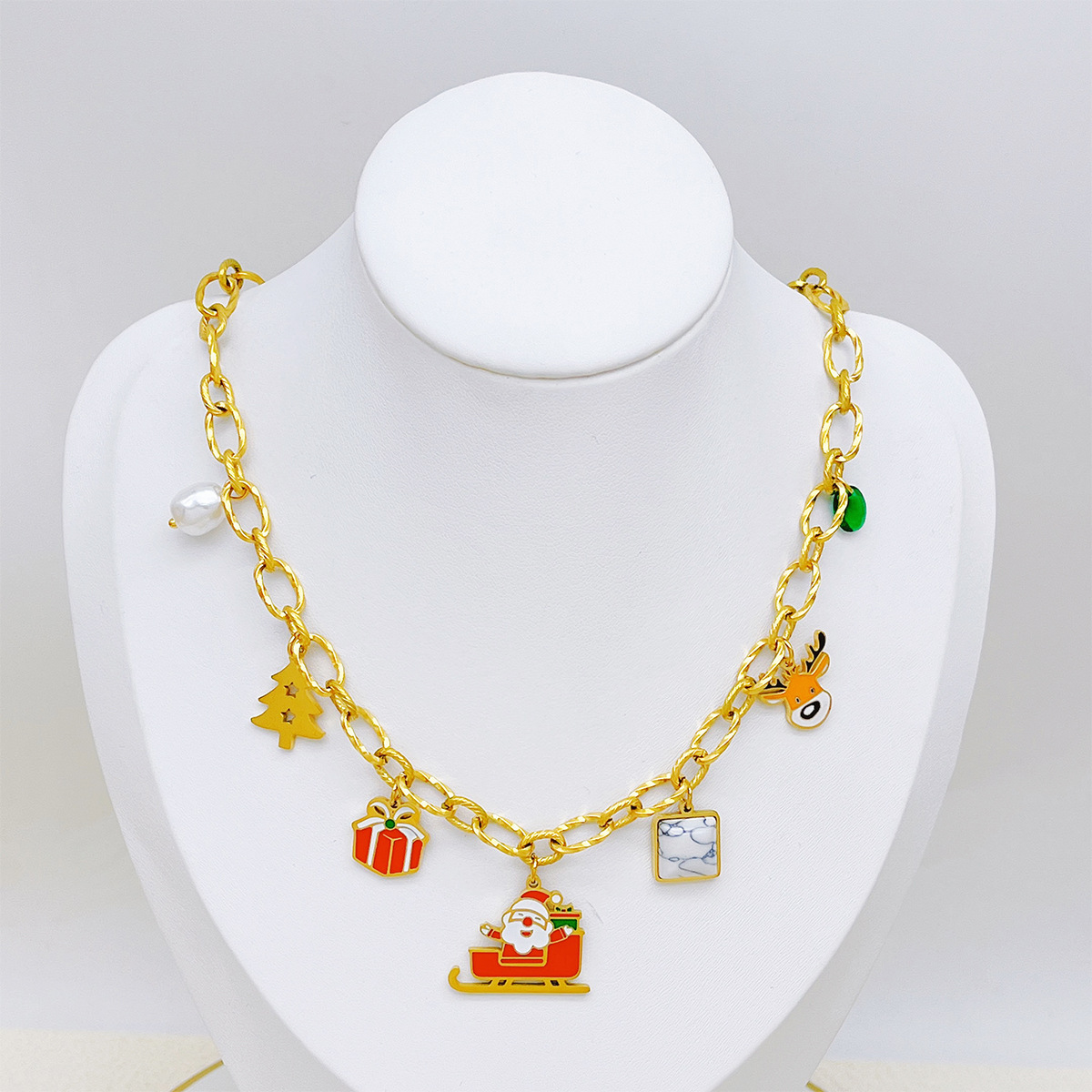 Navidad, collar de acero inoxidable, Santa Claus, brazalete, set de pendientes, joyas explosivas transfronterizas