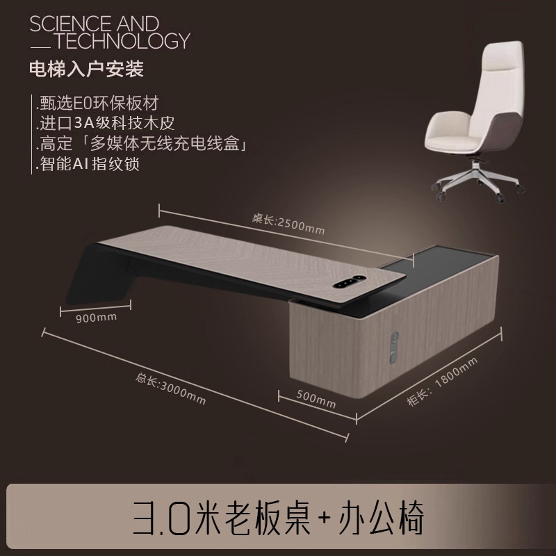 银檀色办公桌轻奢高级感办公桌简约现代总裁桌高档大气老板办公桌|undefined