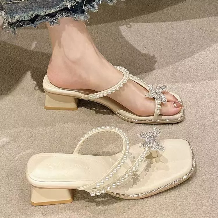 Женские босоножки на высоком каблуке, лето 2025, новый французский стиль феи, бандо с бантом и стразами, ретро, на толстом каблуке