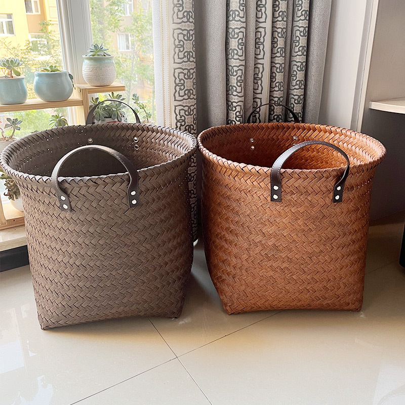 Imitation rattan storage basket picnic fruit basket kitchen storage frame bathroom dirty clothes basket handmade pvc woven basket wholesale