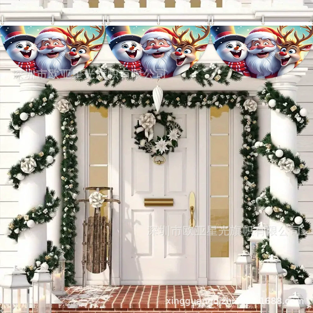 Cross-border New Christmas Santa Claus Snowman Elk Laughter Theme Flag Decoration Christmas Half Circle Flag