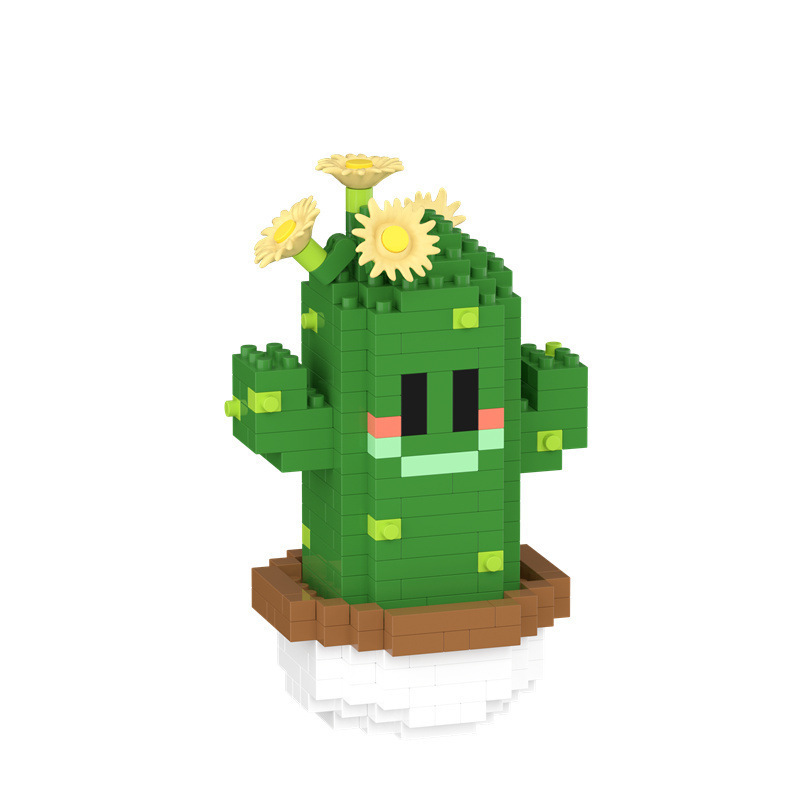 Compatible con la red alta cactus plantas suculentas escritorio decoración creativa para niños niñas ensamblaje juguetes bloques de construcción