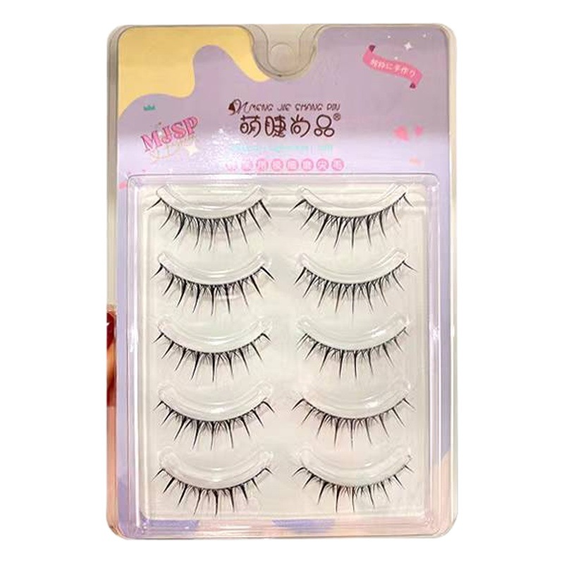 Pestañas lindas Shangpin cinco pares de pestañas cómicas europeas y americanas ligeras pestañas postizas hilo de seda de pescado suave pestañas de tallo transparente B01