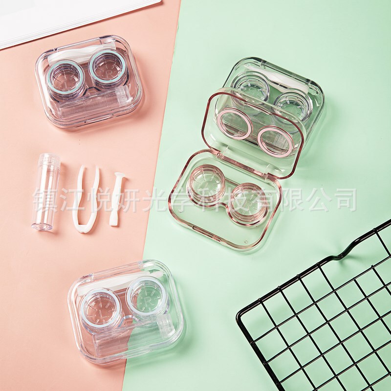 Contact lens case portable transparent mini simple integrated contact lens case beauty contact lens duplex case without screwing cover as755