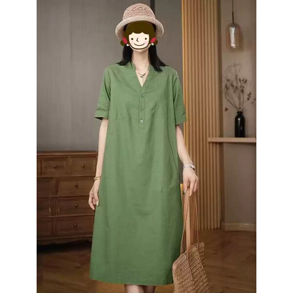 Summer long short sleeve dress for leisure