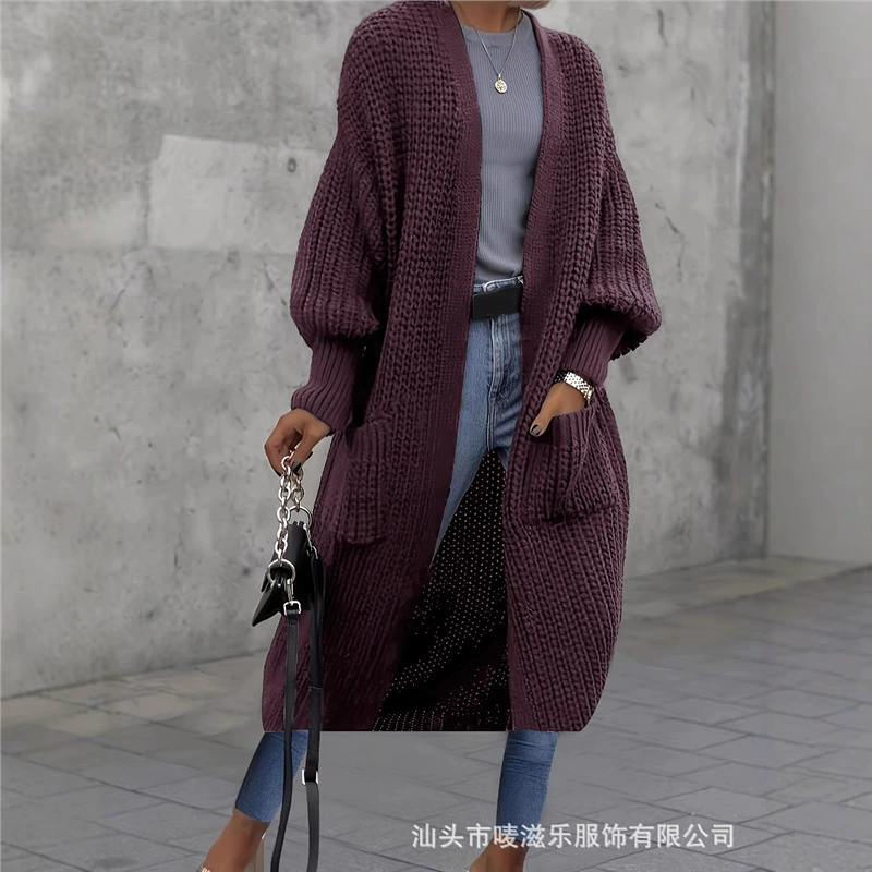Осенне-зимний 2025 года европейско-американский трансграничный хит продаж на Amazon и Temu: длинный свободный вязаный кардиган-свитер больших размеров