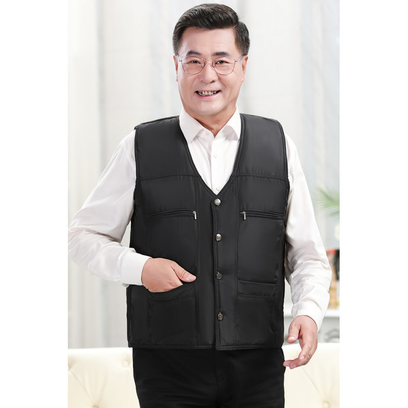 In-Stock Middle-Aged and Elderly Men's Large Size Cotton Vest, Warm Fleece-Lined Thickened Multi-Pocket Vest with Zipper In-Stock Middle-Aged and Elderly Men's Large Size Cotton Vest, Warm Fleece-Lined Thickened Multi-Pocket Vest with Zipper
