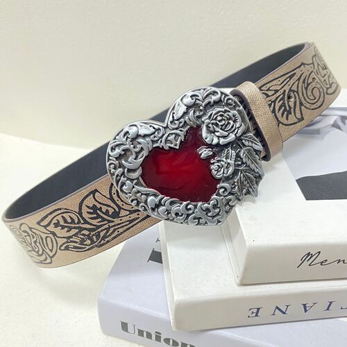 Punk-style Y2K spicy girl versatile gothic dark leather belt retro personalized floral heart belt for men and women