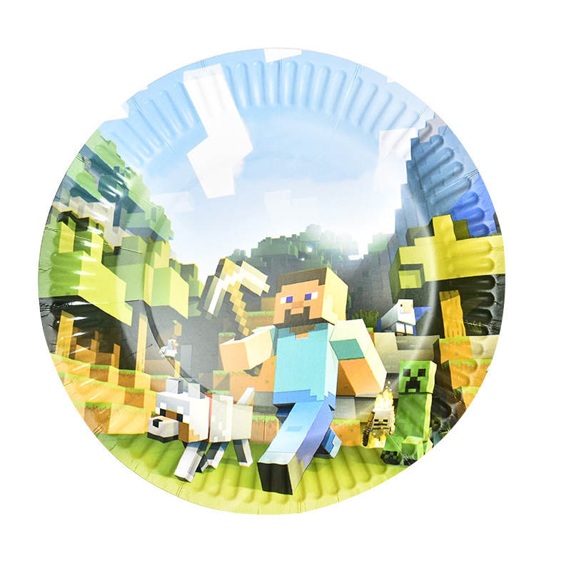 Artículos para fiesta de cumpleaños de Minecraft, platos de papel de guerra de píxeles, vasos de papel, pancarta, artículos de decoración, decoración estilo píxel