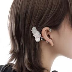 クリエイティブな天使の羽のイヤーカフ、ダイヤモンド付きイヤーフック、フェザーエルフのポータブルヘアコームイヤリング、オールインワンのパーソナライズされた耳介