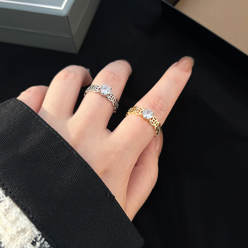 Korean style simple micro-paved zircon ring for women niche design high-end open ring ring hot girl hand jewelry wholesale