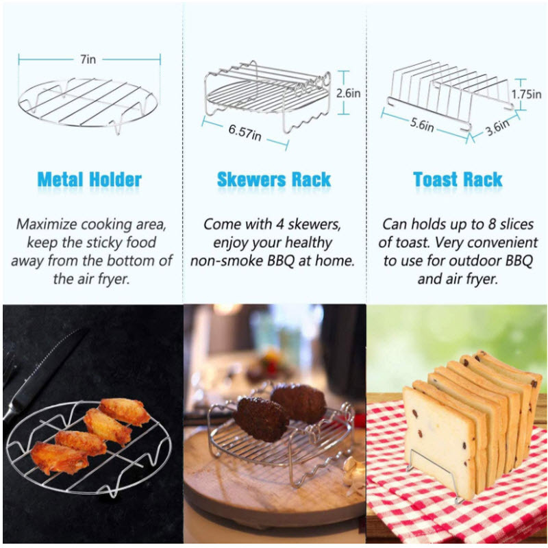 Air Fryer Accessories 7-inch Set Baking Basket Baking Rack Suitable for 7in 12-Piece Kit 3.2QT-5.8QT-up