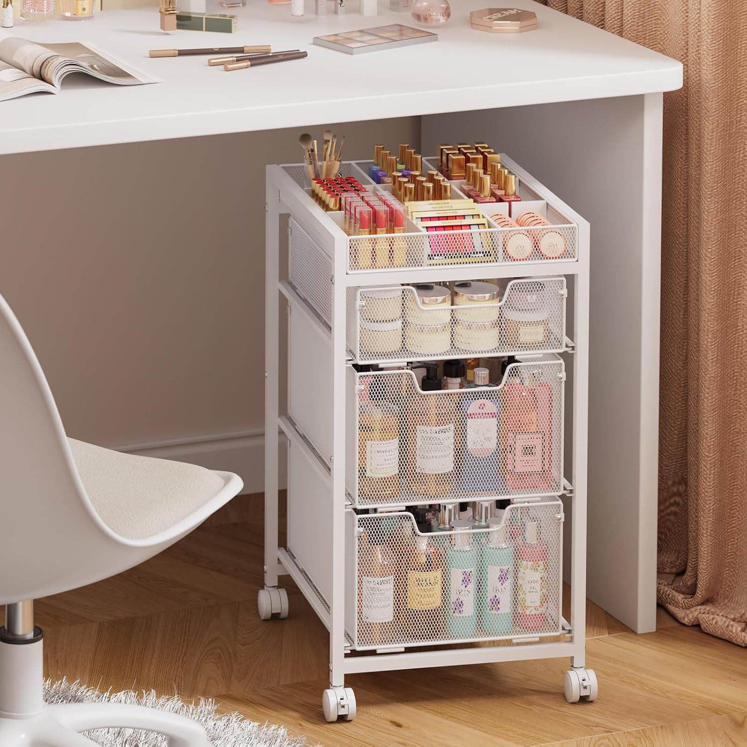 Cross-Border Amazon Four-Layer Drawer Mobile File Cabinet with Wheels, Under-Desk Mobile File Cabinet with Rolling Wheels for Storage and Organization