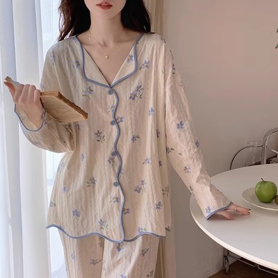 TH 긴팔 작은 파란색 꽃