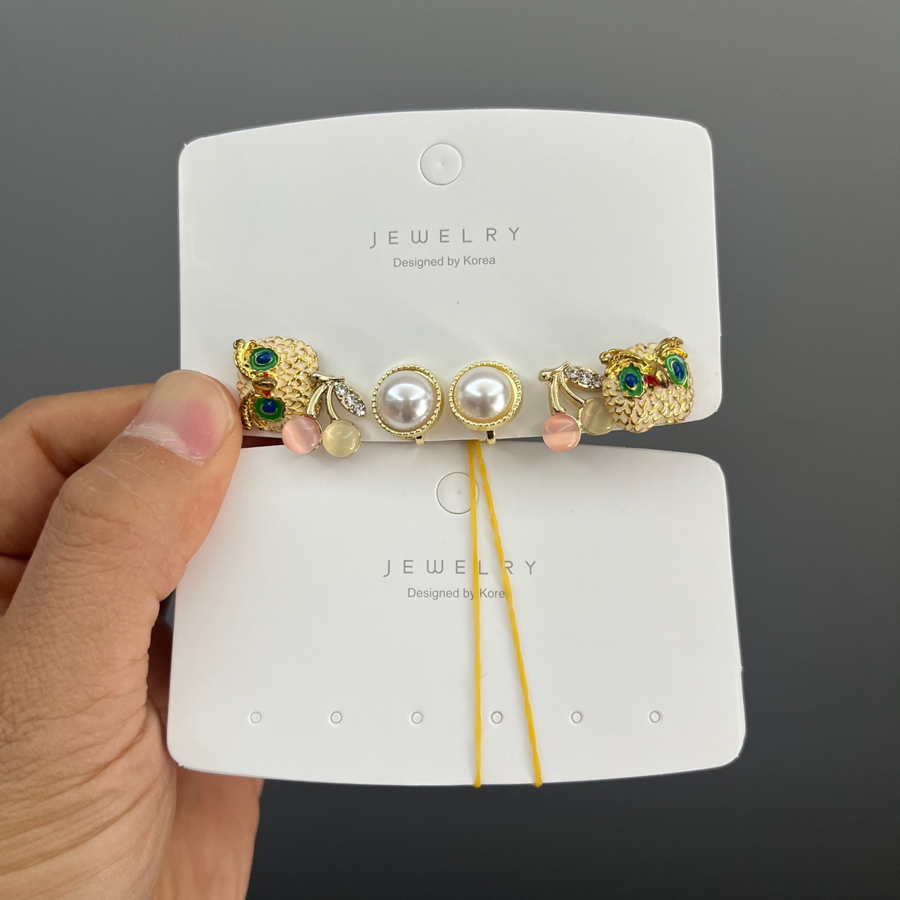 9X5.5弧形椭圆三件套耳钉卡片直播间六孔位三对耳饰包装吊牌卡纸