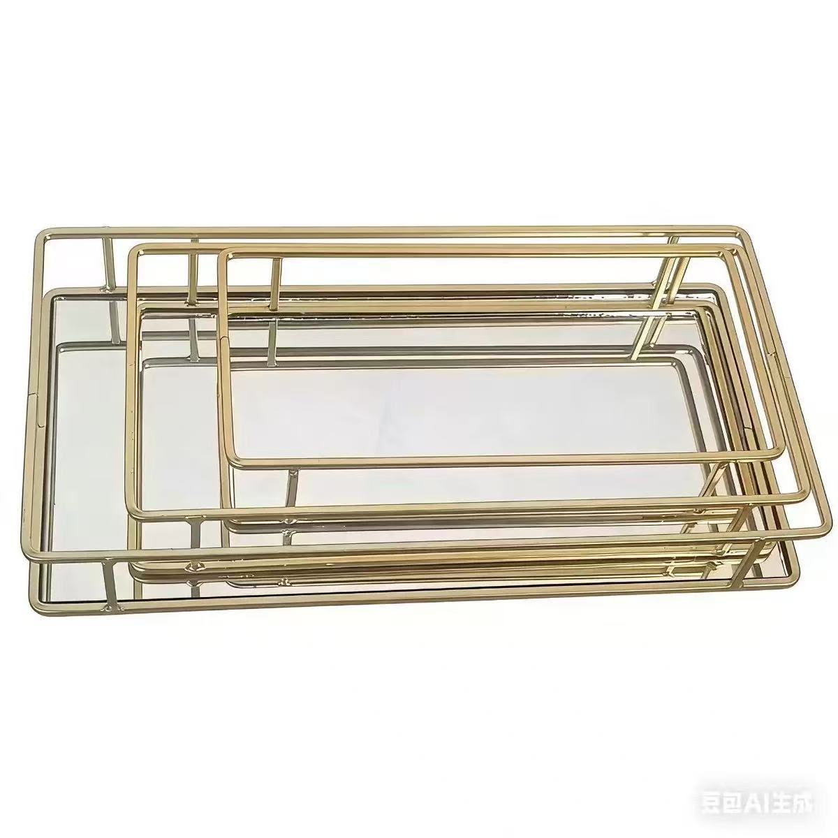 Espejo de lujo ligero bandeja de almacenamiento cosméticos perfumes joyas acabado estante de pastel estante de escritorio ins bandeja de aire