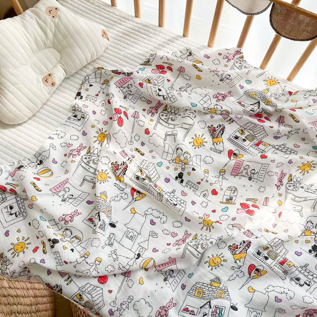 Baby Wrapping Towel Bamboo Fiber 2 Layer Gauze Cover Blanket Thin Summer Going Out Sunscreen Quilt Single Layer Baby Swaddling Towel