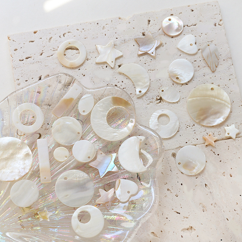 Natural Mother of Pearl White Butterfly shell five-pointed star Love single hole double hole pendant DIY earrings hair accessories