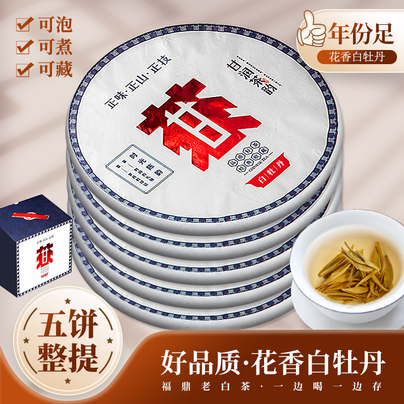 福鼎老白茶 花香白牡丹 茶饼茶叶 5片整提共1750克 批发 直播货源