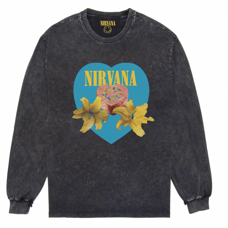 Nirvana Vintage American retro apenado rock punk angustiado lavado batik Camiseta de manga larga