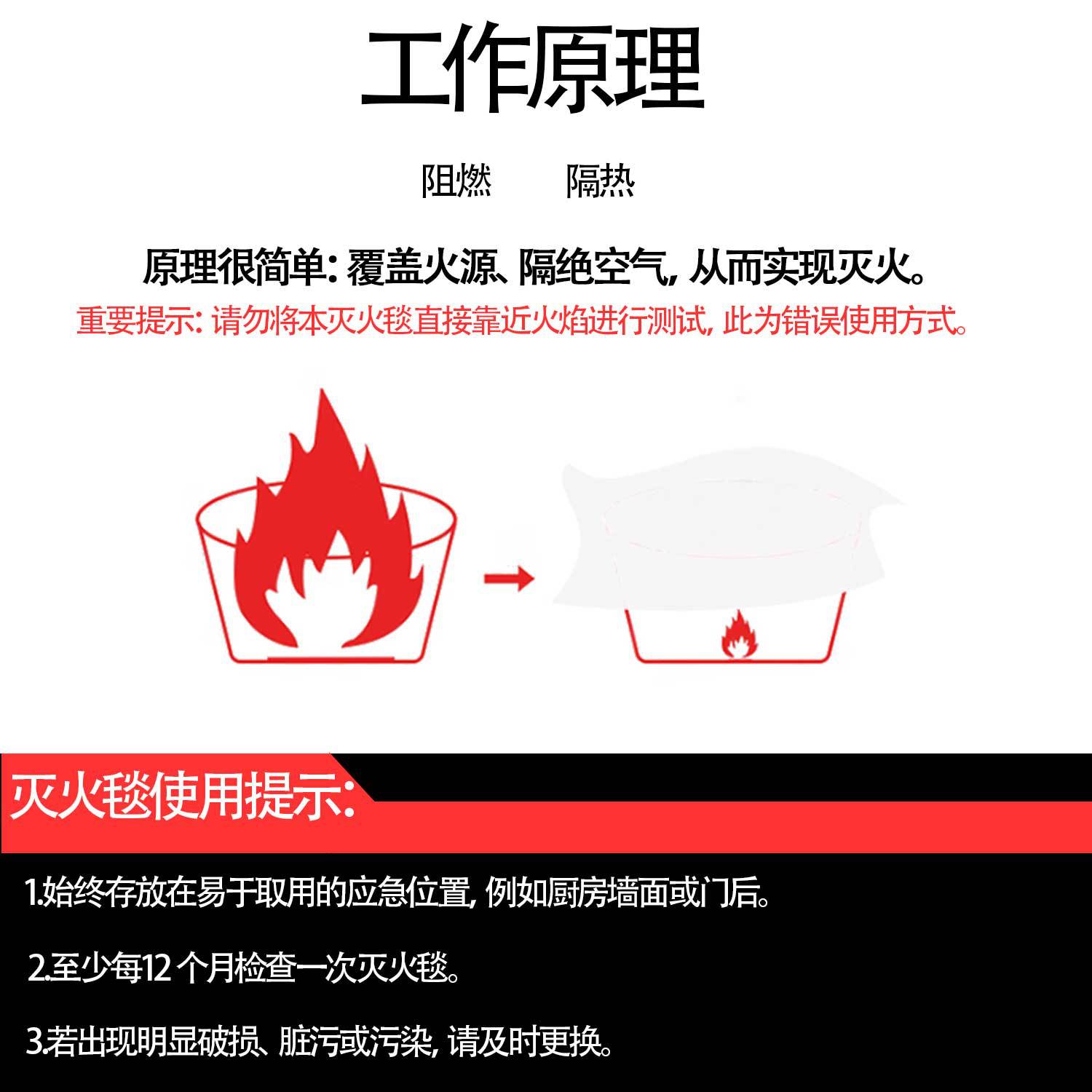 Thickened Fire Blanket 1m × 1m Certified for Fire Protection, Available in Multiple Specifications, Fire-Resistant and Flame-Retardant, for Home Emergency Protection and Escape