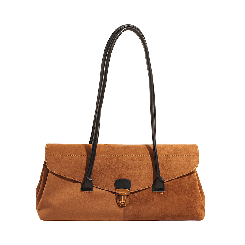 Women's Shoulder Bag High-Quality Suede Patchwork Underarm Baguette Bag Fashion Large Capacity Commuter Bag - Thumbnail 5