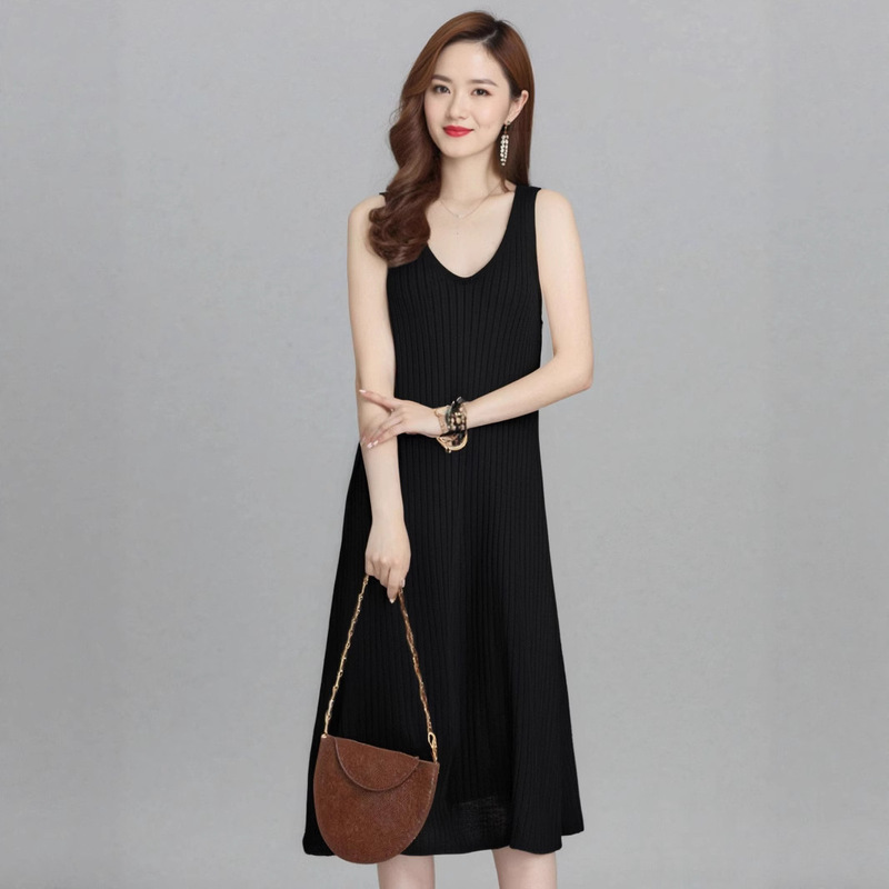 2025 New Season Mid-Length Knitted Dress V-Neck Over-The-Knee Vest Dress Slim Bottoming Shirt Women's Dress 2025 New Season Mid-Length Knitted Dress V-Neck Over-The-Knee Vest Dress Slim Bottoming Shirt Women's Dress