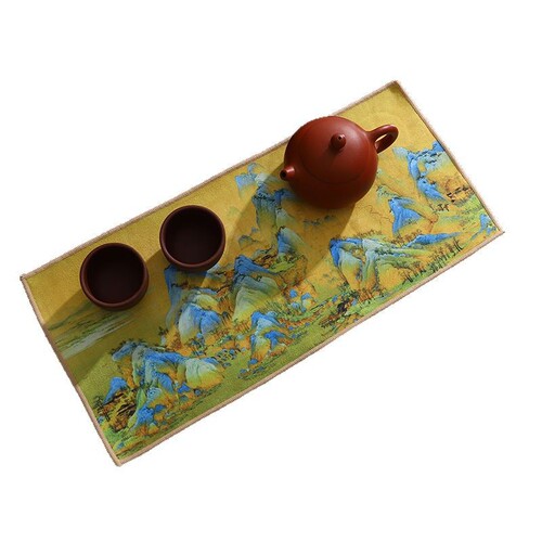 Suede Velvet Tea Towel Tea Cloth Tea Table Towel Wipe Light Luxury Chinese Colorful National Trend Ancient Style Absorbent Water Retention Kettle Towel Tea Pad 