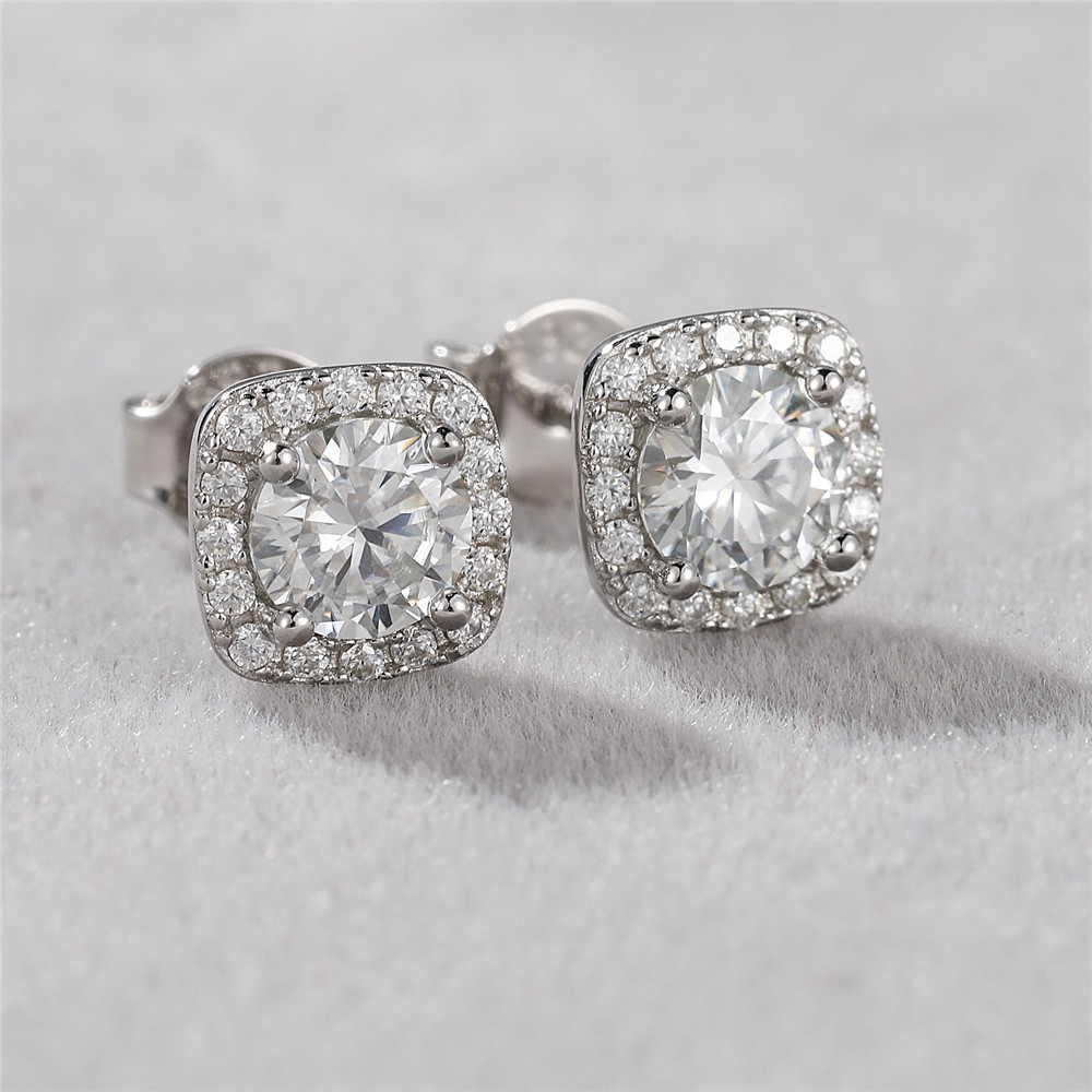 1 Paire Sucré Géométrique Argent Sterling Placage Moissanite Boucles D'oreilles display picture 3