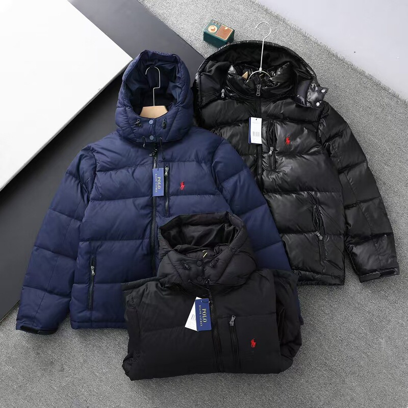 Beiwuo Cross-Border High-End Version Rl Ralph Lauren Detachable Hood Windproof Warm down Jacket with Qr Code