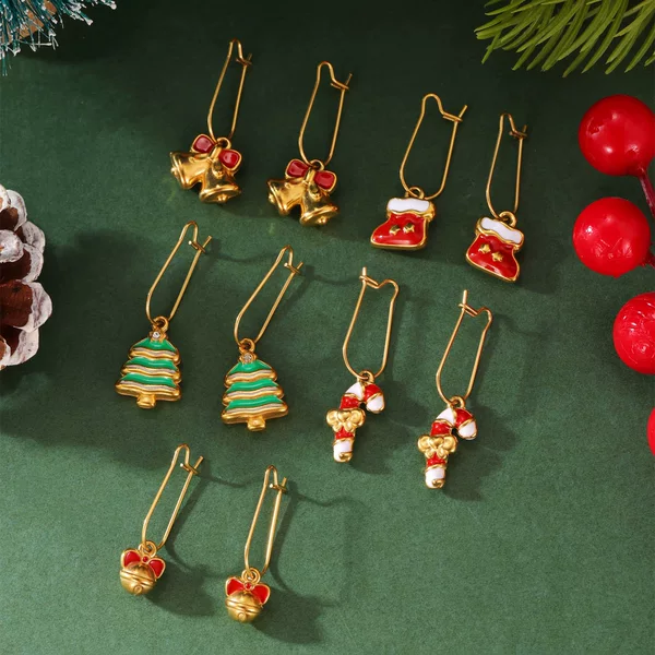 AliExpress Cross-Border Colorful Stainless Steel Modern Minimalist Christmas Tree Bell Earrings for Women, Christmas Style Ear Accessories