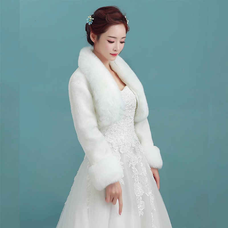 Weißer Winter Braut Bolero Für Die Hochzeit Mit Langarm_voghion.com