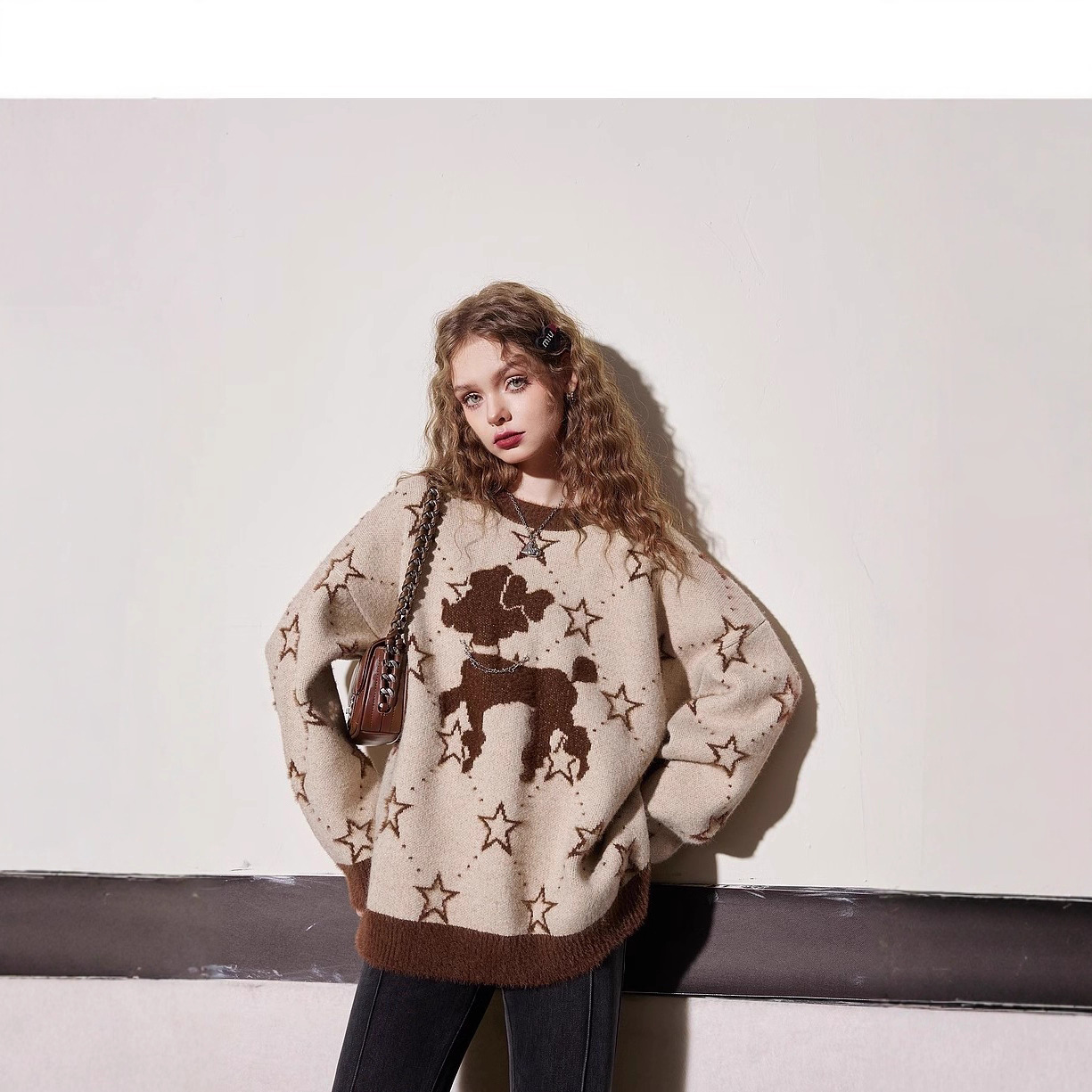 Winter sweater with a round collar