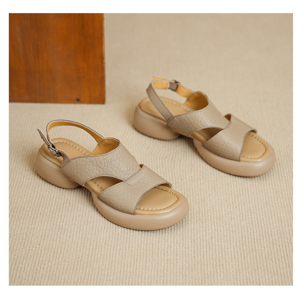 Sandal nữ hở mũi gót vuông đế dày quai ngang — Xám voi chi tiết 13