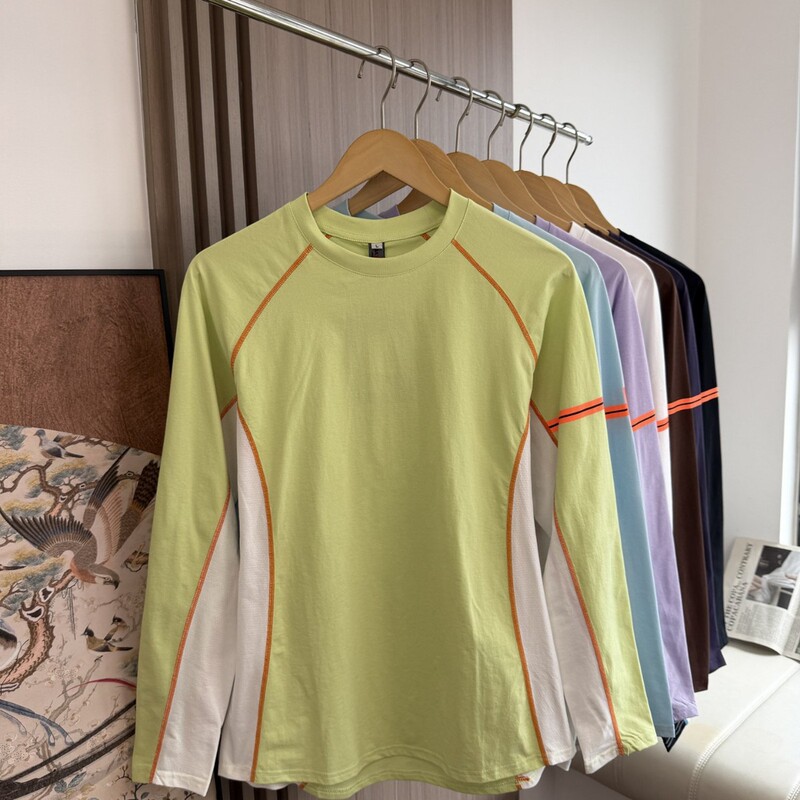 Outdoor Mountain Style! Moisture-Wicking and Breathable! Men's Spring/Summer Color-Block Mesh Patchwork Long-Sleeve Quick-Dry T-Shirt for Export