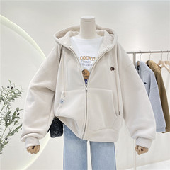 ベルベットの厚いフード付きの女性秋冬シンプルなカジュアルなoversizeジッパー付きのカーディガンのコートが湿っています